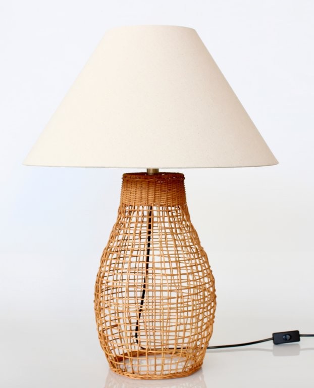 Natural Cane Lamp Base Beige Shade